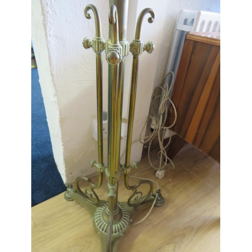 935 - Heavy Brass Standard lamp with Old lantern to top which has since been converted to Electricity. Com... 