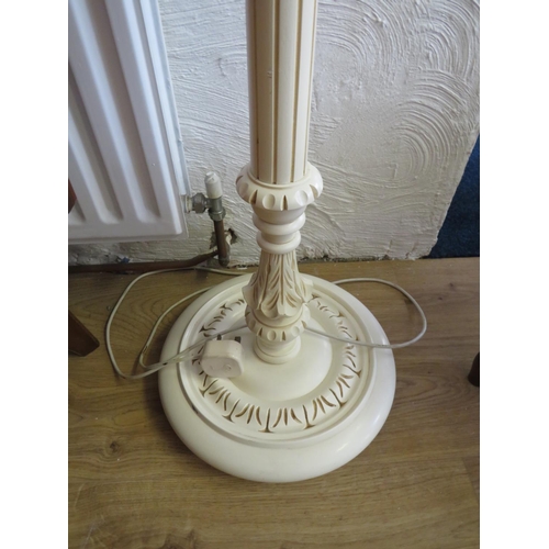 936 - Painted wooden standard lamp with shade. Height 65 inches. See photos. S2