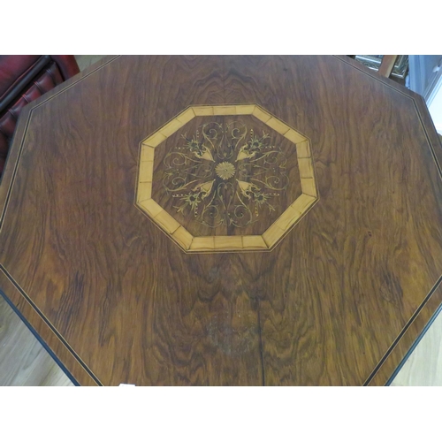 954 - Late 19th Century 
Rosewood Octagonal topped table. Decorated with inlaid Marquetry panels and inlay... 