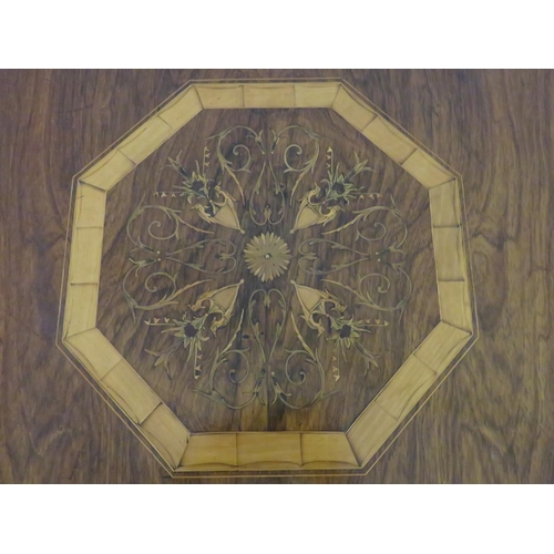 954 - Late 19th Century 
Rosewood Octagonal topped table. Decorated with inlaid Marquetry panels and inlay... 