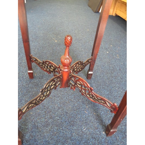 957 - Victorian Mahogany Table. Reeded tapered legs with scrolled  'X' Frame stretchers with finial to bas... 