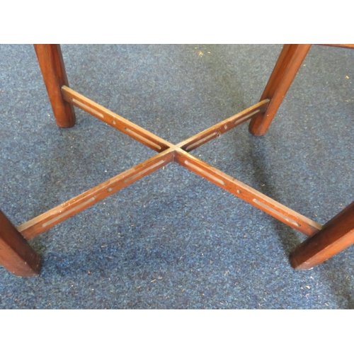 961 - Pair of Victorian arts and Crafts style mahogany low tables with cross frame stretchers.  Galleried ... 