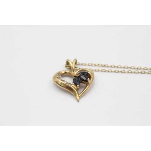 328 - 9ct gold diamond & sapphire heart pendant necklace (2.4g)     788844