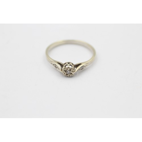 348 - 9ct gold diamond solitaire ring with diamond set shank (1.5g)     788862   Finger Size'L'