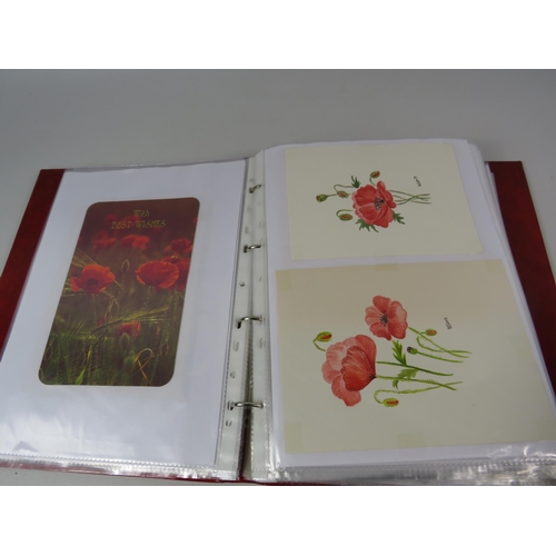 690 - Folder containing a large quantity of poppy related postcards, cards and bookmarks etc.