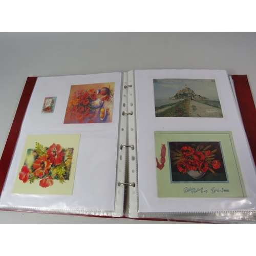 690 - Folder containing a large quantity of poppy related postcards, cards and bookmarks etc.