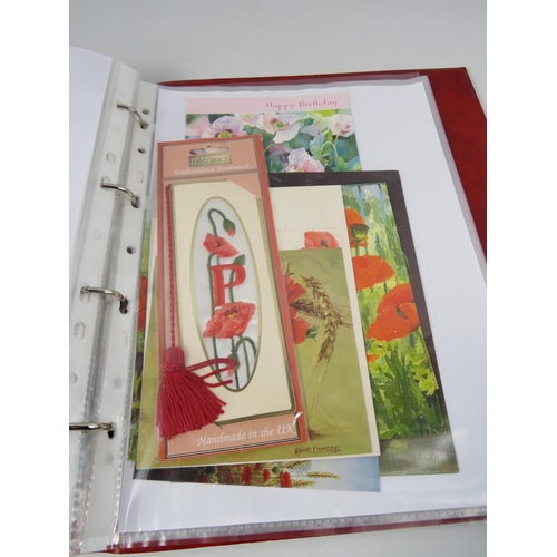 690 - Folder containing a large quantity of poppy related postcards, cards and bookmarks etc.