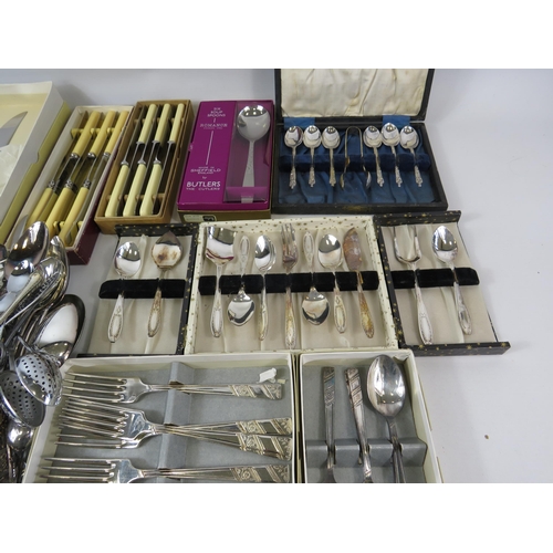 701 - Large selection of mainly boxed vintage cutlery including a Antler handle meat carving set and butte... 