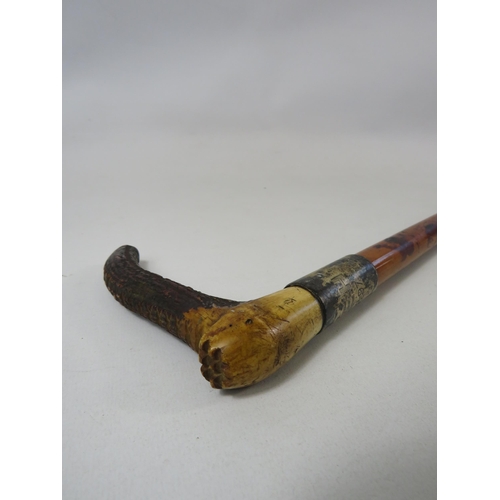 703 - Antique Bone handle riding crop with a silver mount dated 1897.