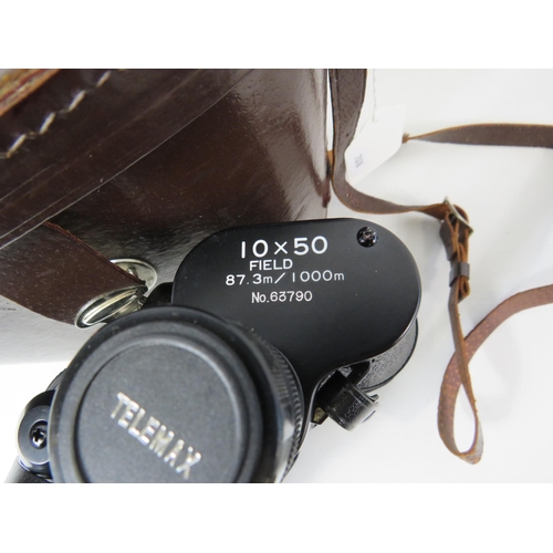 704 - Pair Telemax 5 10x50 Field Binoculars with leather case.