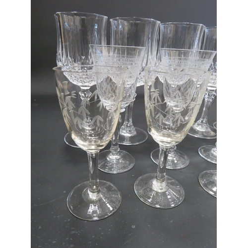 730 - 12 vintage crystal sherry glasses plus 6 crystal wine glasses.