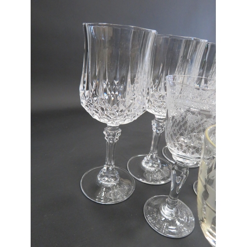 730 - 12 vintage crystal sherry glasses plus 6 crystal wine glasses.