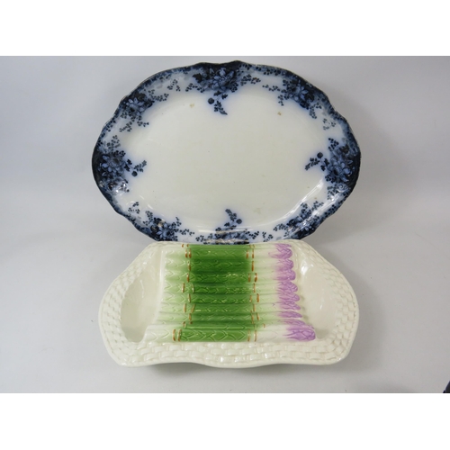 735 - Vintage asparagus serving dish and a large antique meat plate.