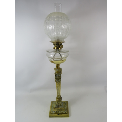 748 - Very large heavy ornate brass Duplex oil lamp. 32.5