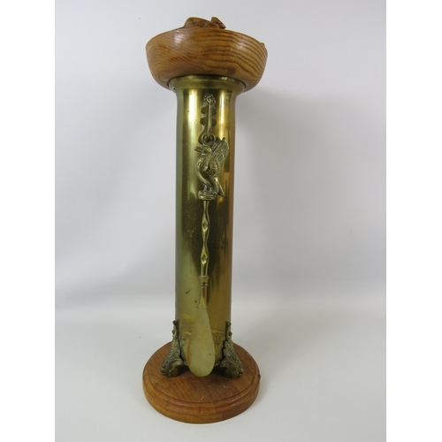 763 - Handmade brass and wooden stick stand with carved mice to the rim. 18.5