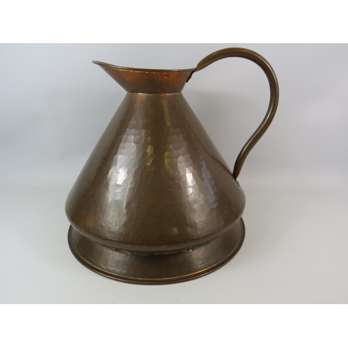 774 - Very large hammered copper jug with handle. 15