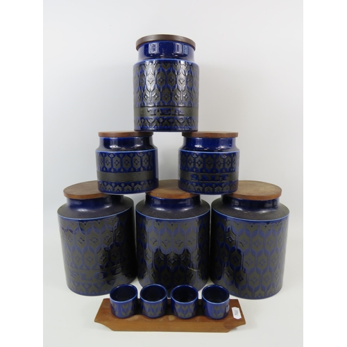 778 - Hornsea pottery Midnight blue Heirloom storage jars and egg cups.