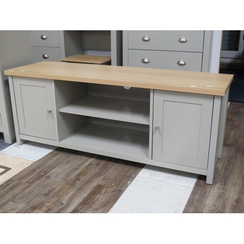 911 - Modern Chic low cabinet with cupboards either side of central shelf. Faux Timber top. H:20 x W:51 x ... 