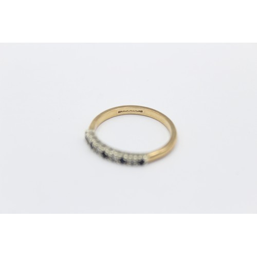 380 - 9ct gold diamond & sapphire half eternity ring (2.1g)     788819. Finger Size 'P'