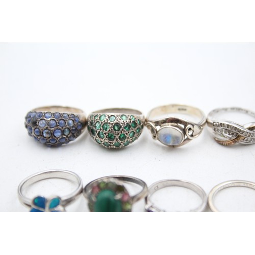 390 - 10 X .925 Gemstone Set Rings Including Emerald And Moonstone (39g)     503246