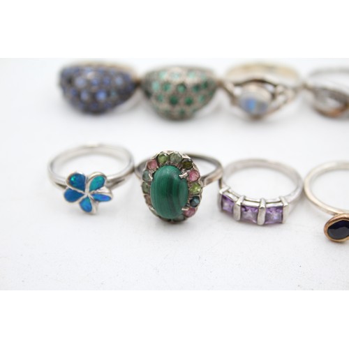 390 - 10 X .925 Gemstone Set Rings Including Emerald And Moonstone (39g)     503246