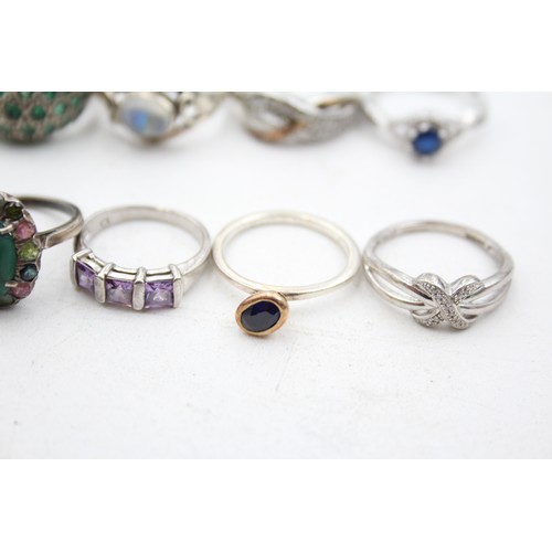 390 - 10 X .925 Gemstone Set Rings Including Emerald And Moonstone (39g)     503246