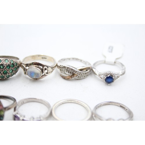 390 - 10 X .925 Gemstone Set Rings Including Emerald And Moonstone (39g)     503246