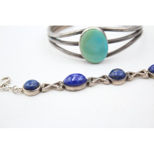 398 - 2 X .925 Gemstone Set Bracelets Including Lapis (62g)     510513