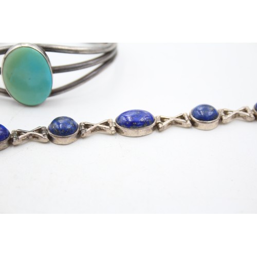 398 - 2 X .925 Gemstone Set Bracelets Including Lapis (62g)     510513