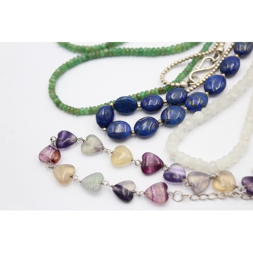 402 - 5 X .925 Gemstone Necklaces Including Moonstone And Lapis (91g)     567537