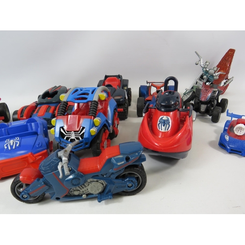 1098 - 12 Spiderman toy cars and bikes.