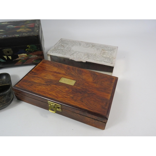 784 - Vintage trinket and cigarette boxes and a chinese laqured pen tidy.