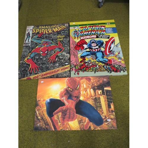 1100 - 2 Spiderman and 1 Captain America Canvas pictures. 31.5