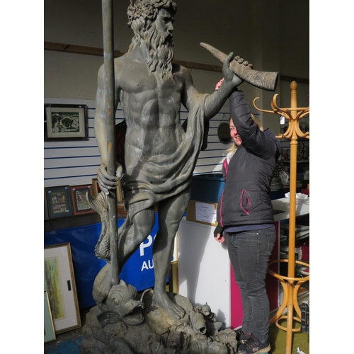 139 - Huge Bronze alloy Statue of Poseidon holding a spear. Raised on naturalistic base. More details to f... 