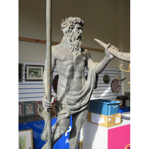 139 - Huge Bronze alloy Statue of Poseidon holding a spear. Raised on naturalistic base. More details to f... 