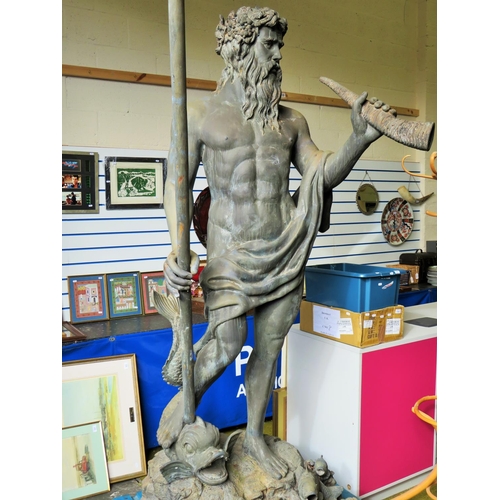 139 - Huge Bronze alloy Statue of Poseidon holding a spear. Raised on naturalistic base. More details to f... 