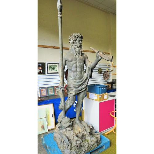 139 - Huge Bronze alloy Statue of Poseidon holding a spear. Raised on naturalistic base. More details to f... 