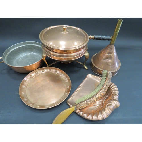 821 - Selection of Antique Copper items to include a crumb tray & Brush, Pans etc. see photos.