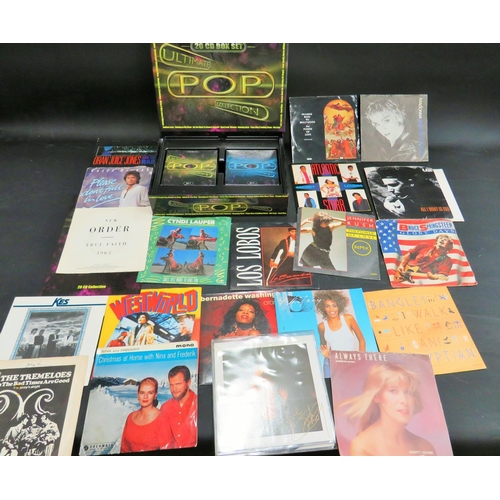 830 - Boxed CD Ultimate Pop collection plus a selection of Rock & Pop Vinyl Singles. See photos.