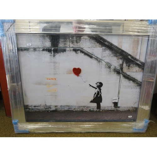 834 - Large Banksy Liquid Art Print 'Girl with a Heart Balloon'  in a Reflective Frame. Measuring 30 x 36 ... 