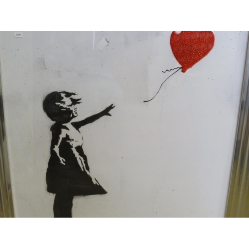 835 - Large Banksy Liquid Art Print 'Girl with a Heart Balloon'  in a Reflective Frame. Measuring 34 x 33 ... 