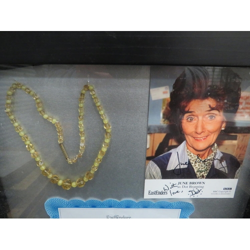 841 - Small Glass costume neclace as worn by June Brown from East Enders, Framed under glass with COA. See... 