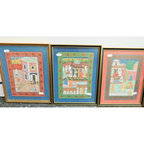 845 - Trio Indian prints Murishibad school,  framed and mounted under glass plus a pleasing framed paintin... 