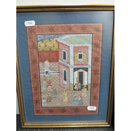 845 - Trio Indian prints Murishibad school,  framed and mounted under glass plus a pleasing framed paintin... 