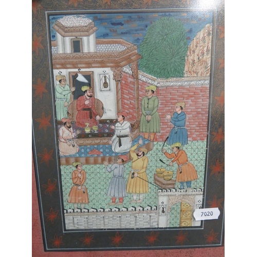 845 - Trio Indian prints Murishibad school,  framed and mounted under glass plus a pleasing framed paintin... 