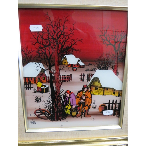 845 - Trio Indian prints Murishibad school,  framed and mounted under glass plus a pleasing framed paintin... 