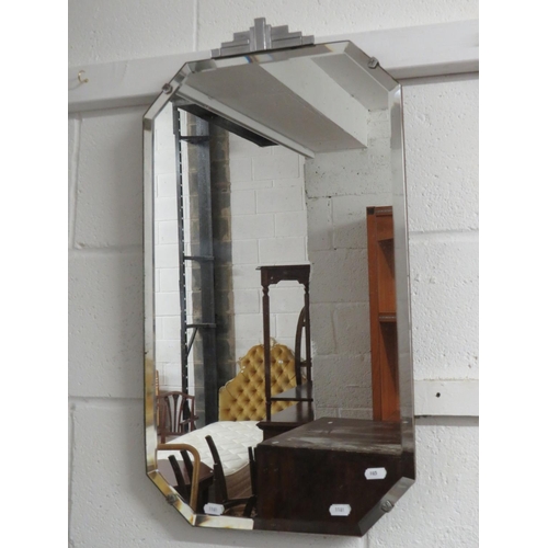 985 - Two interesting mirrors one art deco plus one oak framed. Each approx 27 x 15 inches. See photos. S2