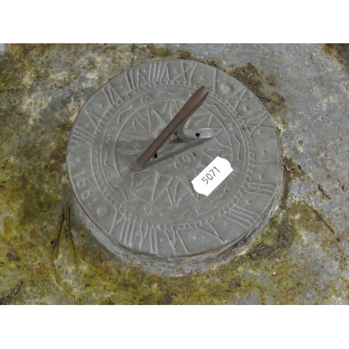 991 - Old Weathered stone Bird bath/Sundial. Raised on fluted column with butterfly to base.  H:28 inches ... 