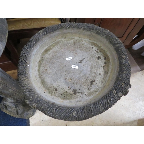 992 - Pretty Reconstituted stone/Concrete birdbath with Squirrel Decoration to Column. H:25 inches tall. S... 