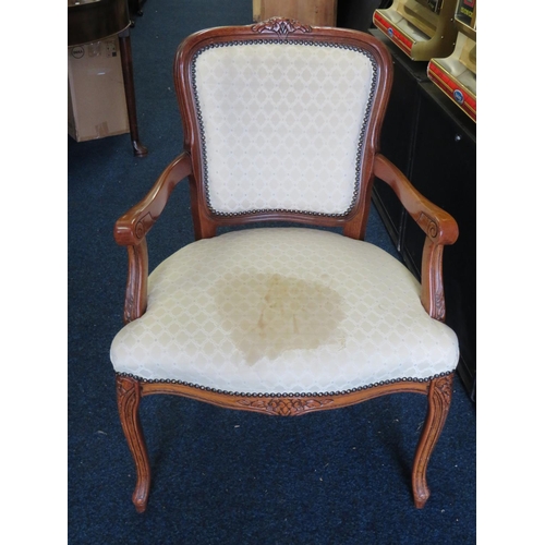 993 - Darkwood Upholstered boudoir chair. (Barn) See photo. S2